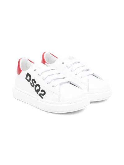 Dsquared2 Babies' Logo-detail Leather Sneakers In White