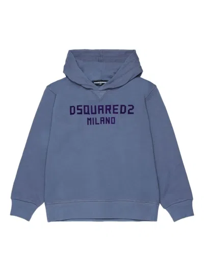 Dsquared2 Kids' Logo-detail Long-sleeve Hoodie In Blue