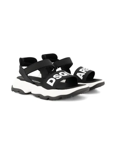 Dsquared2 Kids' Logo-detail Platform Sandals In Black