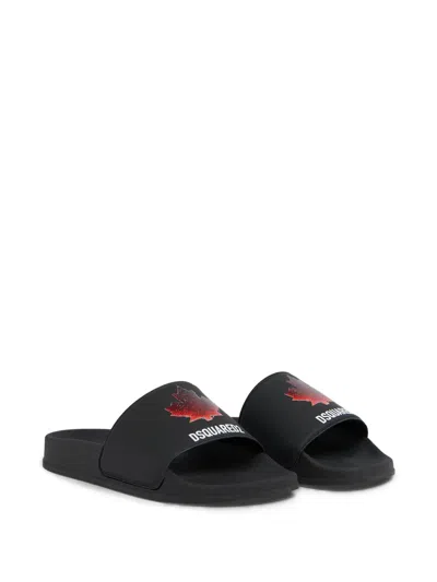 Dsquared2 Kids' Logo-detail Slides In Black