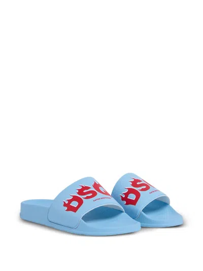 Dsquared2 Kids' Logo-detail Slides In Blue