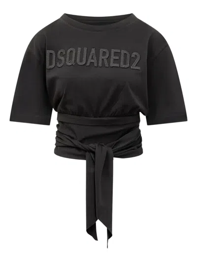 DSQUARED2 LOGO-DETAIL TIE FASTENING T-SHIRT
