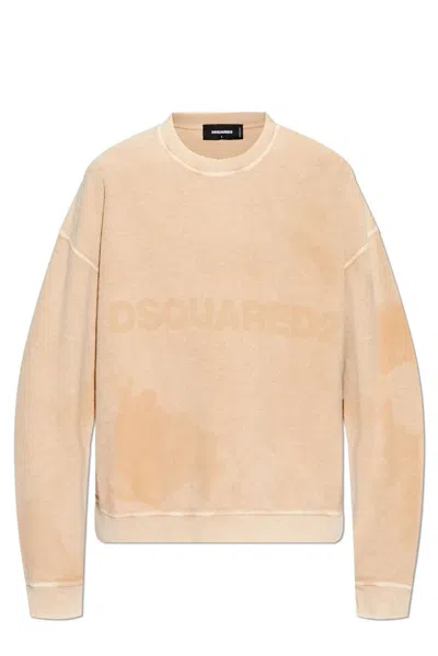 Dsquared2 Logo Detailed Crewneck Sweatshirt In Beige