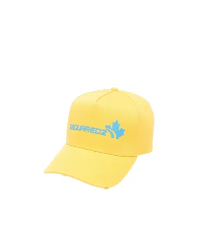 Dsquared2 Logo-detailed Distressed Baseball Cap In Yellow