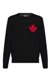 Dsquared2 Wool Crew Neck Knitwear With Red Maple Leaf Emblem In Black