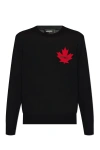 Dsquared2 Wool Crew Neck Knitwear With Red Maple Leaf Emblem In Black