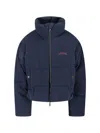 Dsquared2 High Collar Navy Puffer Jacket With Contrast Logo And Multicolor Heritage Lining In Blue