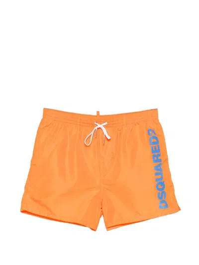 Dsquared2 Logo Drawstring Swim Shorts In Orange