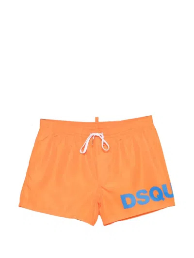 Dsquared2 Logo Drawstring-waistband Swim Shorts In Orange