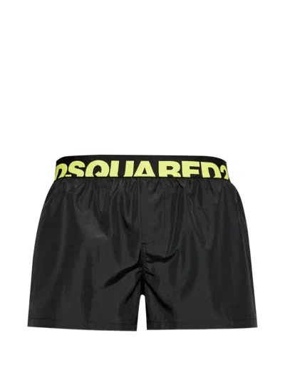 Dsquared2 Logo Elasticated Beach Shorts In Black
