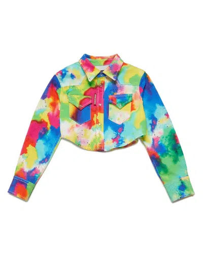 Dsquared2 Kids' Logo-embossed Abstract-print Shirt In Blue