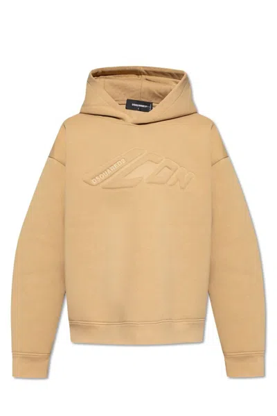 Dsquared2 Logo-embossed Cotton Hoodie In Beige