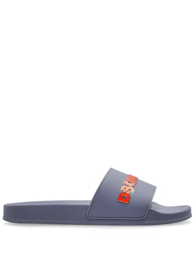 Dsquared2 Logo Embossed Slip-on Slides In Gray