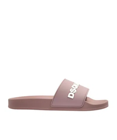 Dsquared2 Logo Embossed Slip-on Slides In Nude