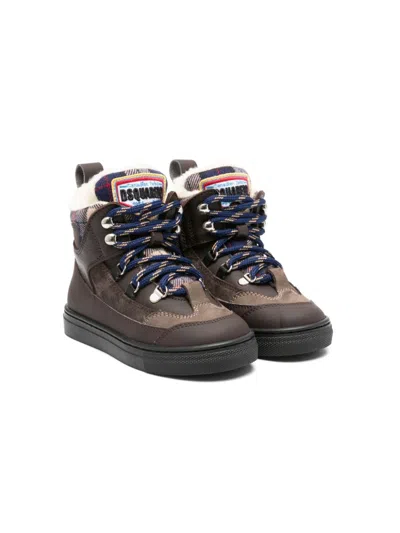 Dsquared2 Kids' Logo-embroidered Ankle Boots In 褐色