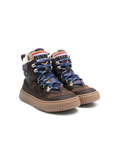 Dsquared2 Kids' Logo-embroidered Ankle Boots In Brown