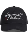 Dsquared2 Distressed Black Baseball Cap With Embroidered Logos In Black