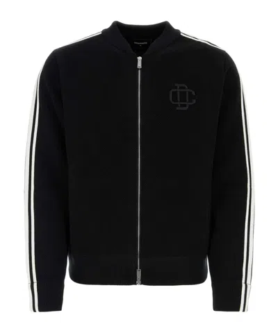 Dsquared2 Logo-embroidered Bird's Eye Knit Cardigan In Black
