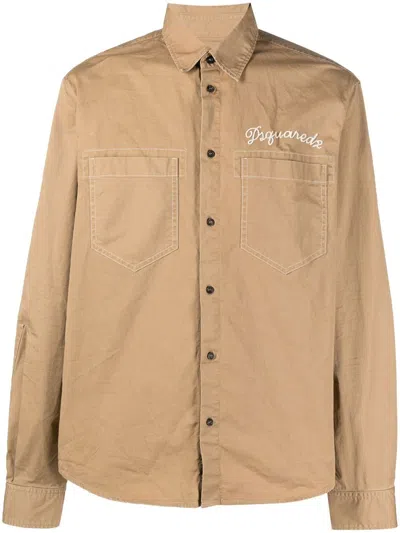 Dsquared2 Logo-embroidered Button-up Shirt In Neutrals