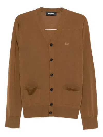 Dsquared2 Logo-embroidered Cardigan In Brown
