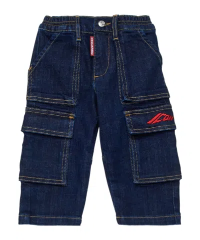 Dsquared2 Logo-embroidered Cargo Jeans In Blue