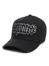 Dsquared2 Vintage Effect Cap With Rhinestone And Gothic Print Logo In Nero+nero