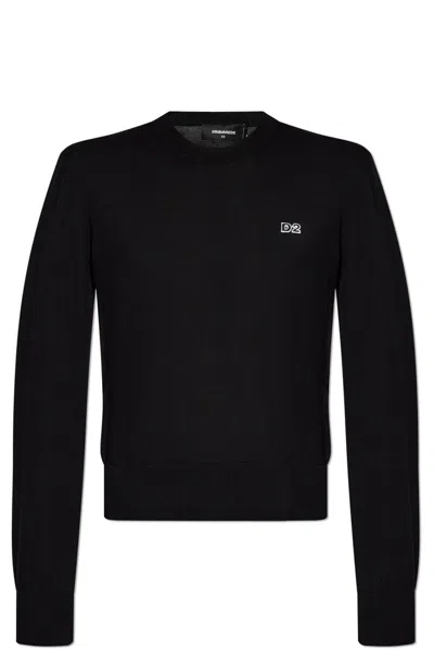 Dsquared2 Logo Patch Round Neck Jumper In Black