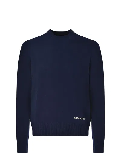 Dsquared2 Logo Embroidered Crewneck Jumper In Blue