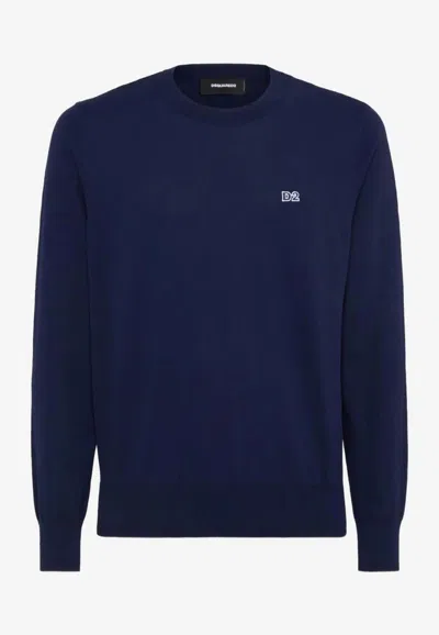 Dsquared2 Logo Embroidered Crewneck Sweatshirt In Blue