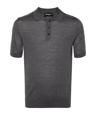 Dsquared2 Logo-embroidered Fine-knit Polo Shirt In Black