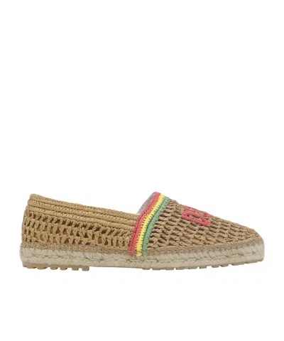 Dsquared2 Logo Embroidered Flat Espadrilles In Stone