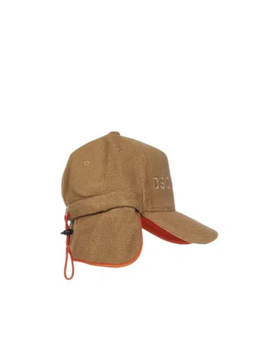 Dsquared2 Logo-embroidered Fleece Cap In Brown