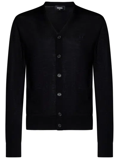 Dsquared2 Logo Embroidered Knitted Cardigan In Black