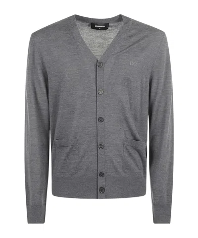 Dsquared2 Logo Embroidered Knitted Cardigan In Gray