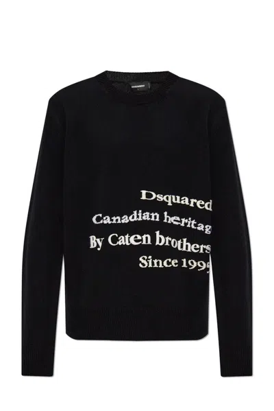 Dsquared2 Text-embroidered Sweater In Black