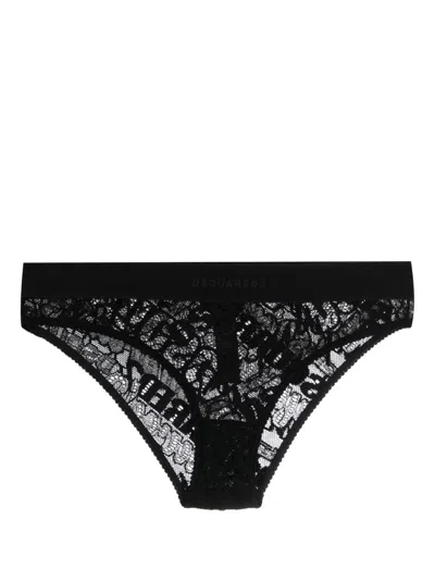 Dsquared2 Logo-embroidered Lace Briefs In Black