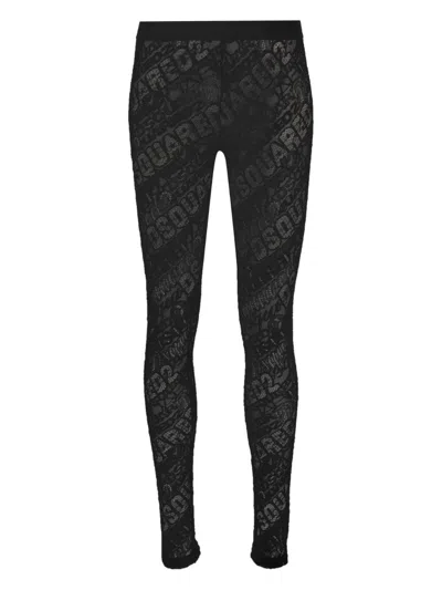 Dsquared2 Logo-embroidered Lace Leggings In Black