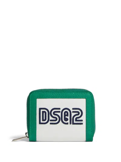 Dsquared2 Textured Leather Wallet With Zipped Closure In White