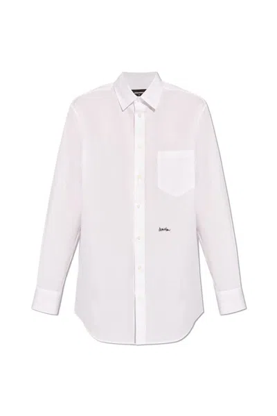 Dsquared2 Logo Embroidered Long-sleeved Shirt In White