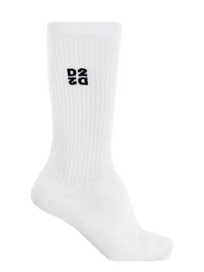 Dsquared2 Logo-embroidered Ribbed Socks In White
