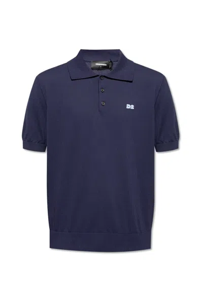 Dsquared2 Logo-embroidered Cotton Polo Shirt In Navy