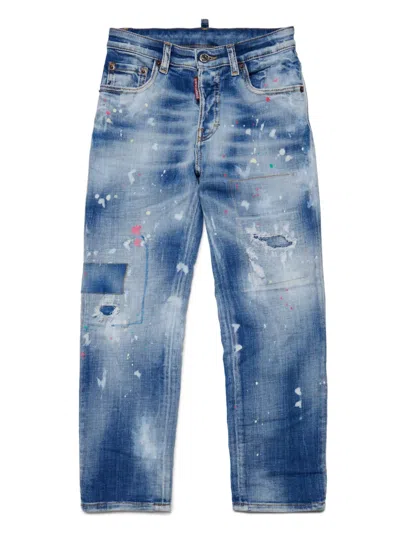 Dsquared2 Kids' Logo-embroidered Straight-leg Jeans In Blue
