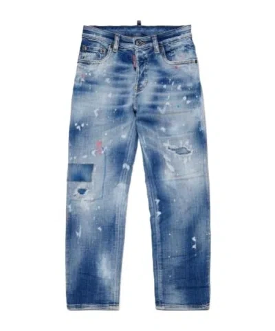Dsquared2 Logo-embroidered Straight-leg Jeans In Blue