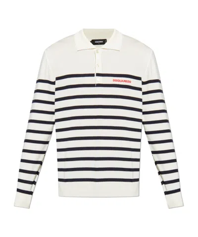 Dsquared2 Long Sleeve Polo Shirt In White