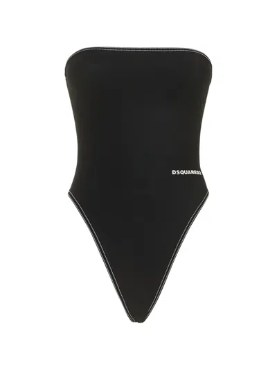 Dsquared2 Logo-embroidered Swimsuit In Black