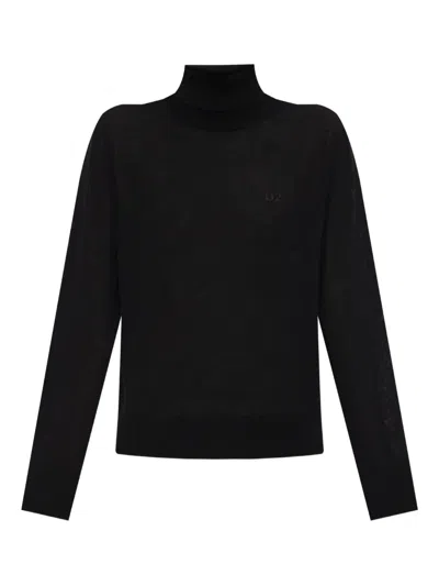 Dsquared2 Logo-embroidered Turtleneck Jumper In Black