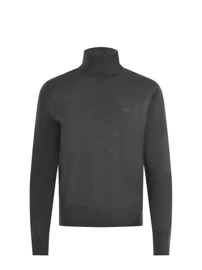 Dsquared2 Logo Embroidered Turtleneck Knit Jumper In Grey