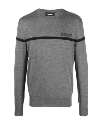 Dsquared2 Logo-embroidered Wool Jumper In Gray