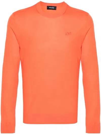 Dsquared2 Logo-embroidered Wool Jumper In Orange
