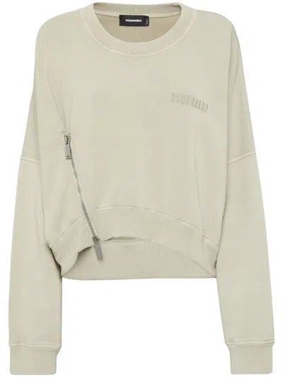 Dsquared2 Logo-embroidered Zip-up Sweatshirt In Neutrals